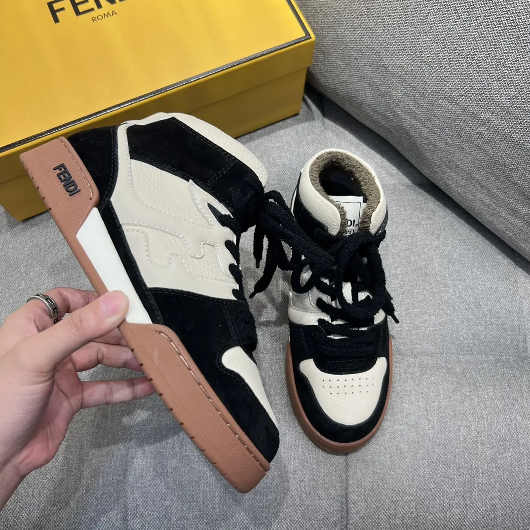 Fendi FD Fendi Match Lace-Up Hight-Tops Sneakers Black 8E8358AHH2F1FZB - Image 5