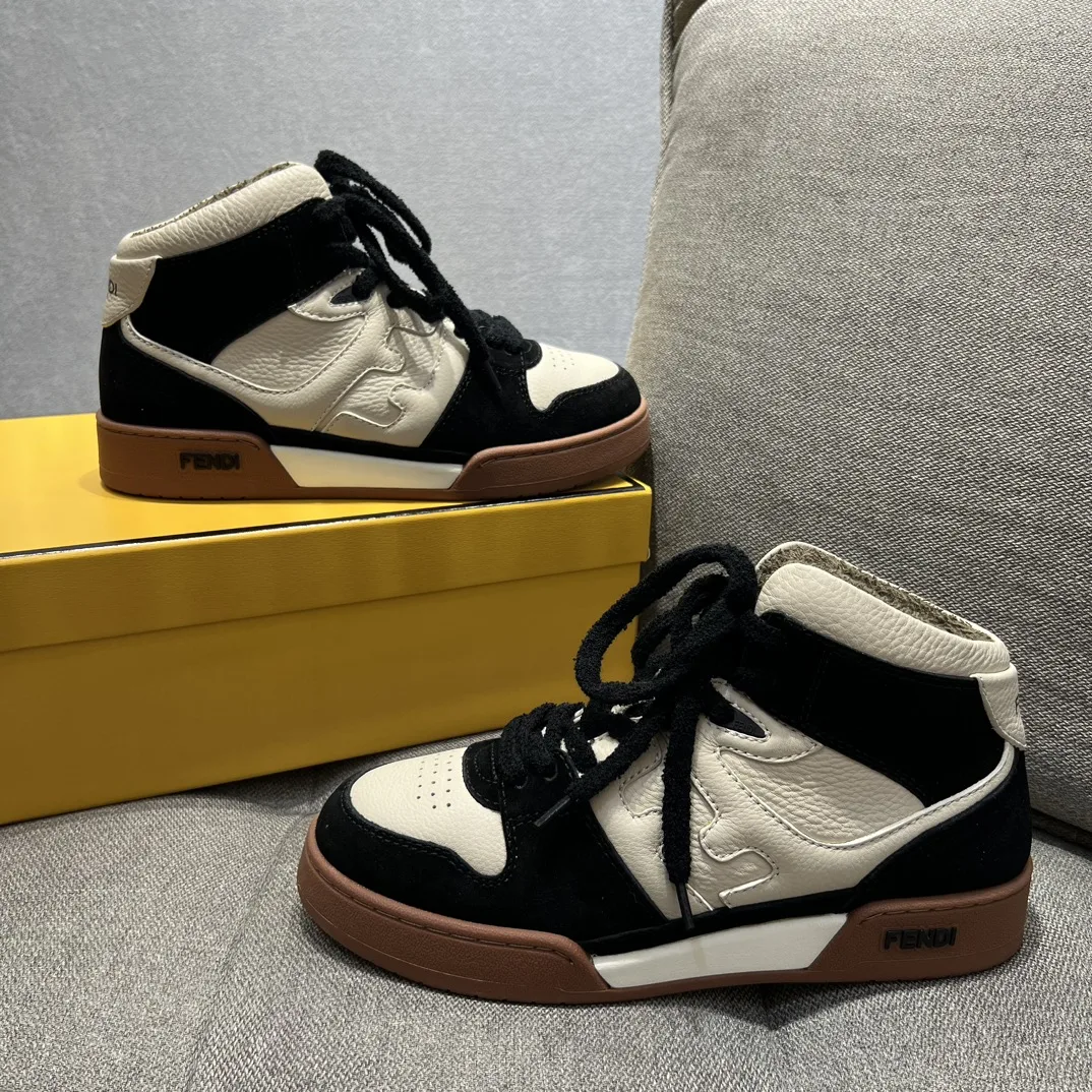 Fendi FD Fendi Match Lace-Up Hight-Tops Sneakers Black 8E8358AHH2F1FZB - Image 4