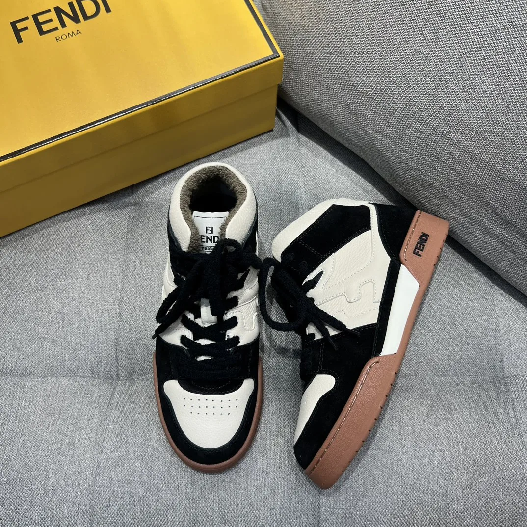 Fendi FD Fendi Match Lace-Up Hight-Tops Sneakers Black 8E8358AHH2F1FZB - Image 3