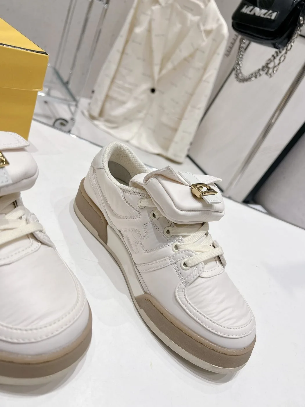 Alternative view of FD Fendi Match Lace-Up Low-Top Sneakers White