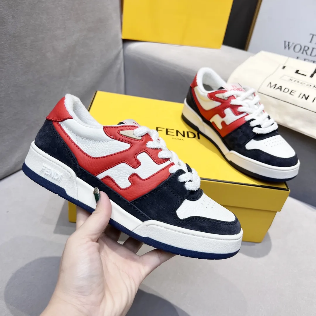 Fendi FD Match Low Tops Sneakers Red And Black - Image 7