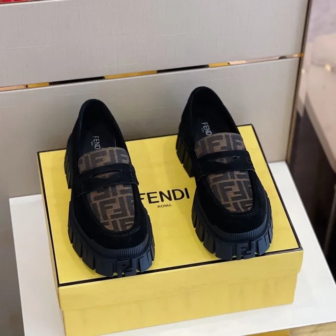 Fendi FD OLock Nubuck Loafers Brown - Image 5