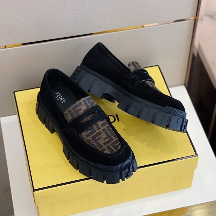 Fendi FD OLock Nubuck Loafers Brown - Image 3