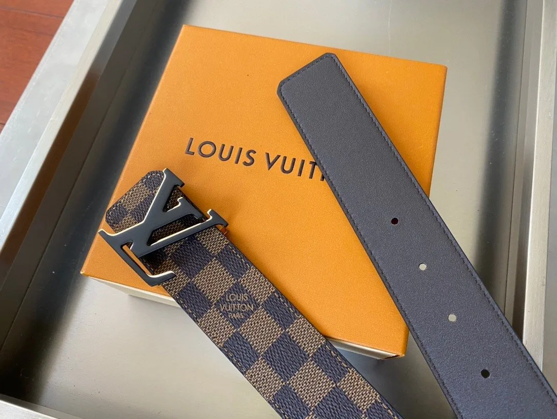 Louis Vuitton Initiales Reversible LV Belt with Damier Ebene Canvas Gold Toned Hardware - Image 3