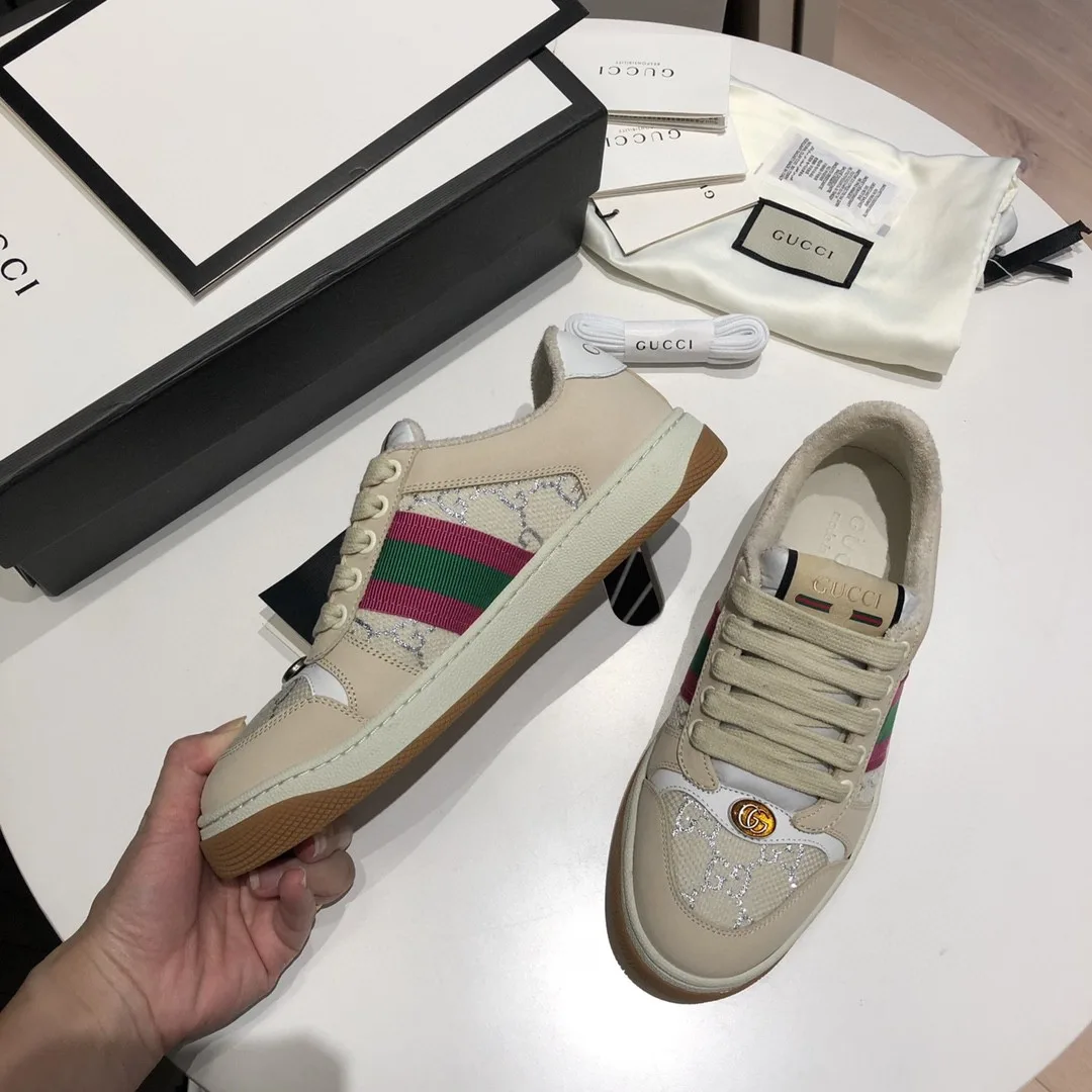 Gucci Women’s Screener GG Low-Top Beige Pink Green - Image 5