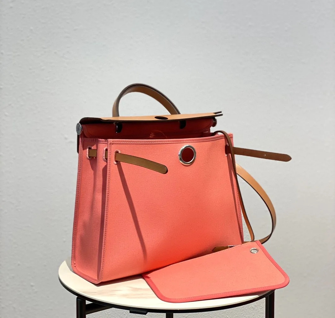 Hermes Herbag Zip Bag Pink, Silver Toned Hardware Bag - Image 4