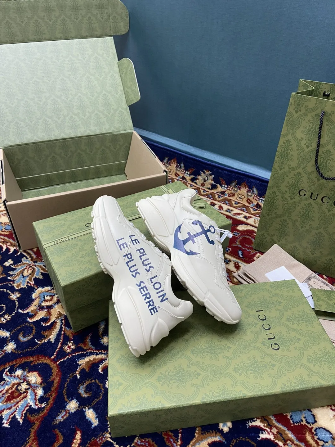 Alternative view of Gucci Men’s Rhyton Sneaker With Anchor White Ivory