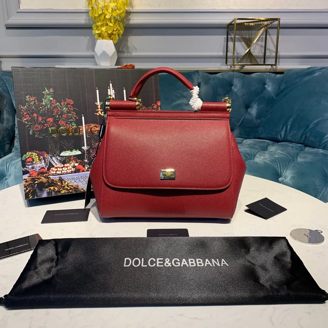 Dolce & Gabbana Small Sicily Bag In Dauphine Red / DG - Image 5