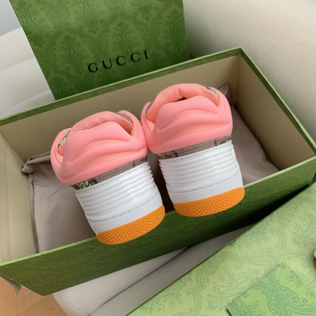 Gucci Women’s Basket Sneaker Print Pineapple Brown Pink - Image 3