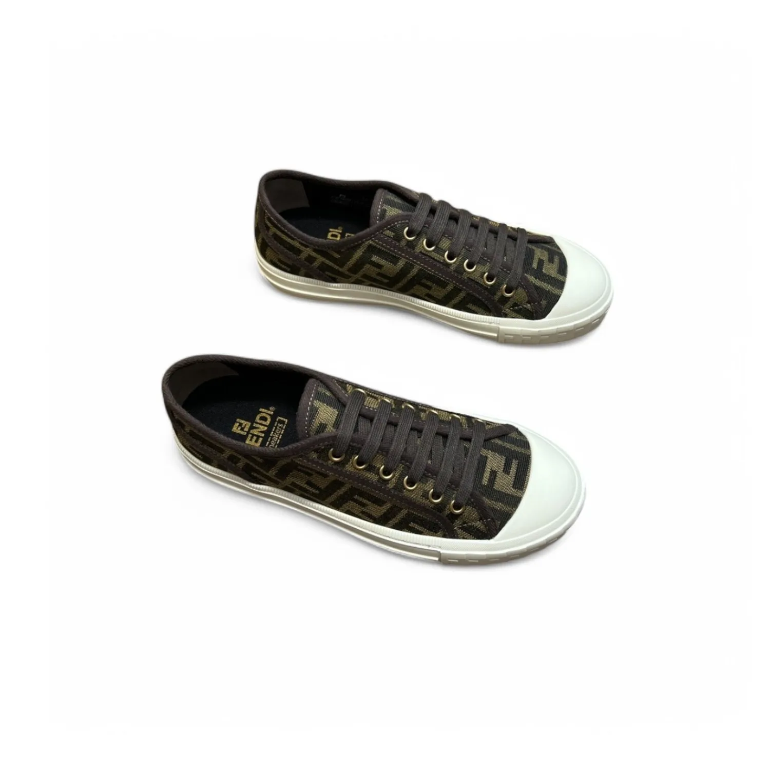 Fendi FD Domino Fabric Low-Tops Sneakers Brown 7E1553AJZXF0R7V