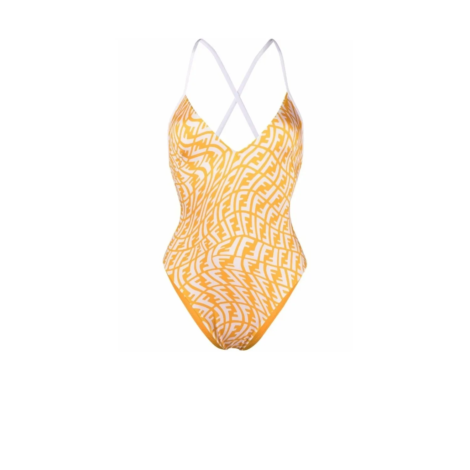 Fendi FF Vertigo V-Neck Swimsuit Yellow - Image 3