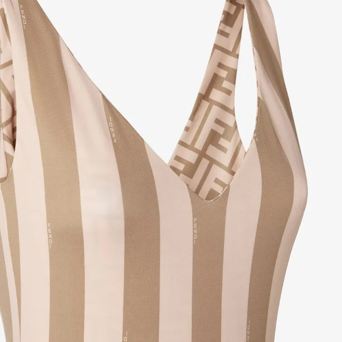 Fendi V Neckline Reversible Swimsuit Pink/Brown FXBA39AT8GF1SW0 - Image 4