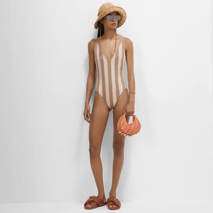 Alternative view of Fendi V Neckline Reversible Swimsuit Pink/Brown FXBA39AT8GF1SW0