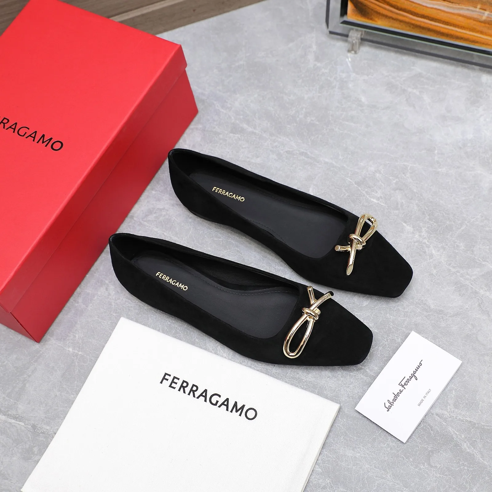 Ferragamo Ballet Flat With Asymmetric Bow Black 01H388 - Image 3