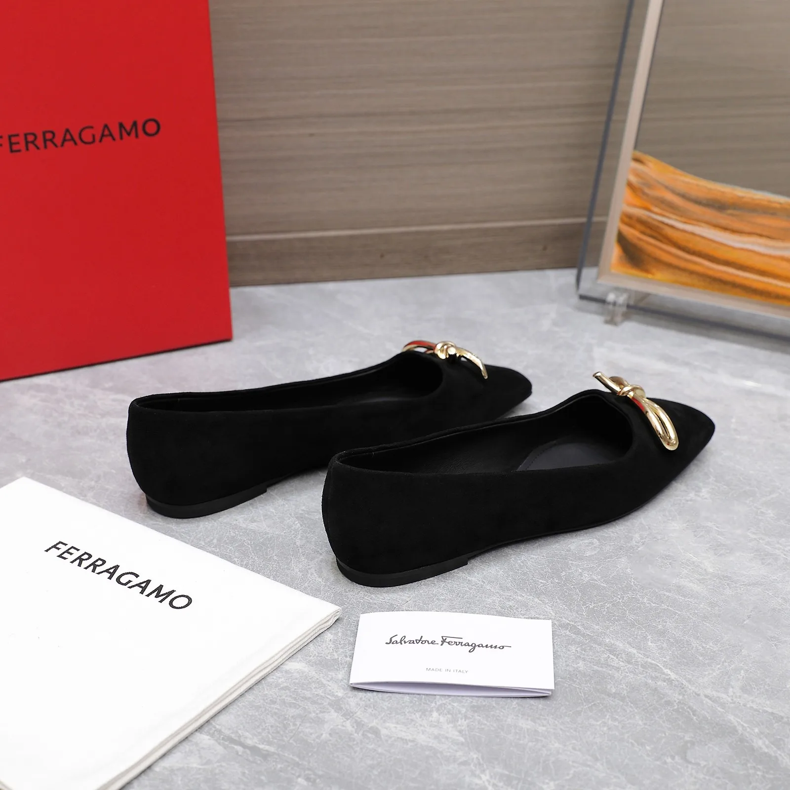 Ferragamo Ballet Flat With Asymmetric Bow Black 01H388 - Image 7