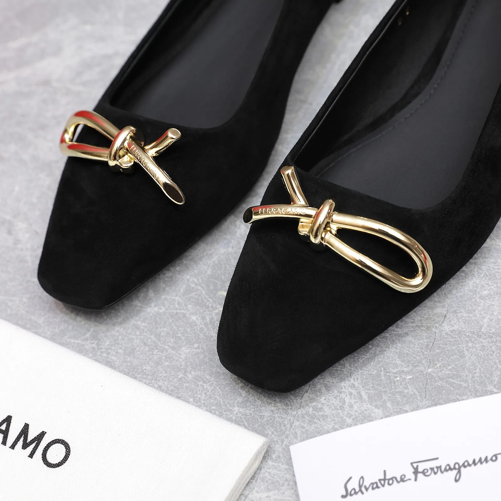Ferragamo Ballet Flat With Asymmetric Bow Black 01H388 - Image 8
