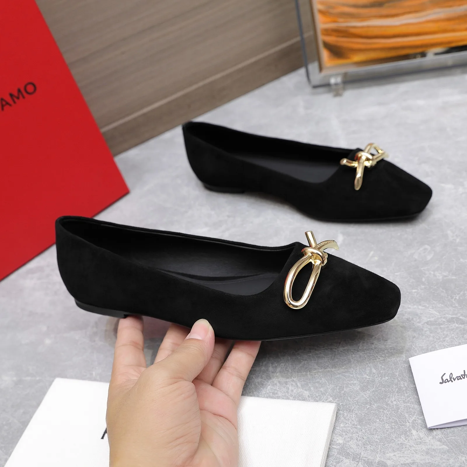 Ferragamo Ballet Flat With Asymmetric Bow Black 01H388 - Image 9