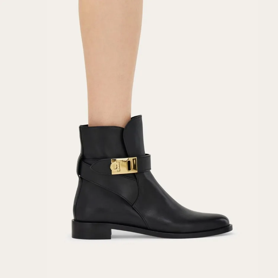 Alternative view of Ferragamo Hug Buckle Ankle Boots Black 01K224