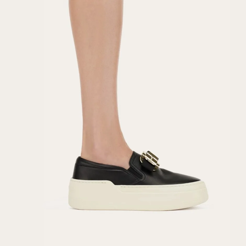 Alternative view of Ferragamo New Vara Plate Slip On Sneakers Black