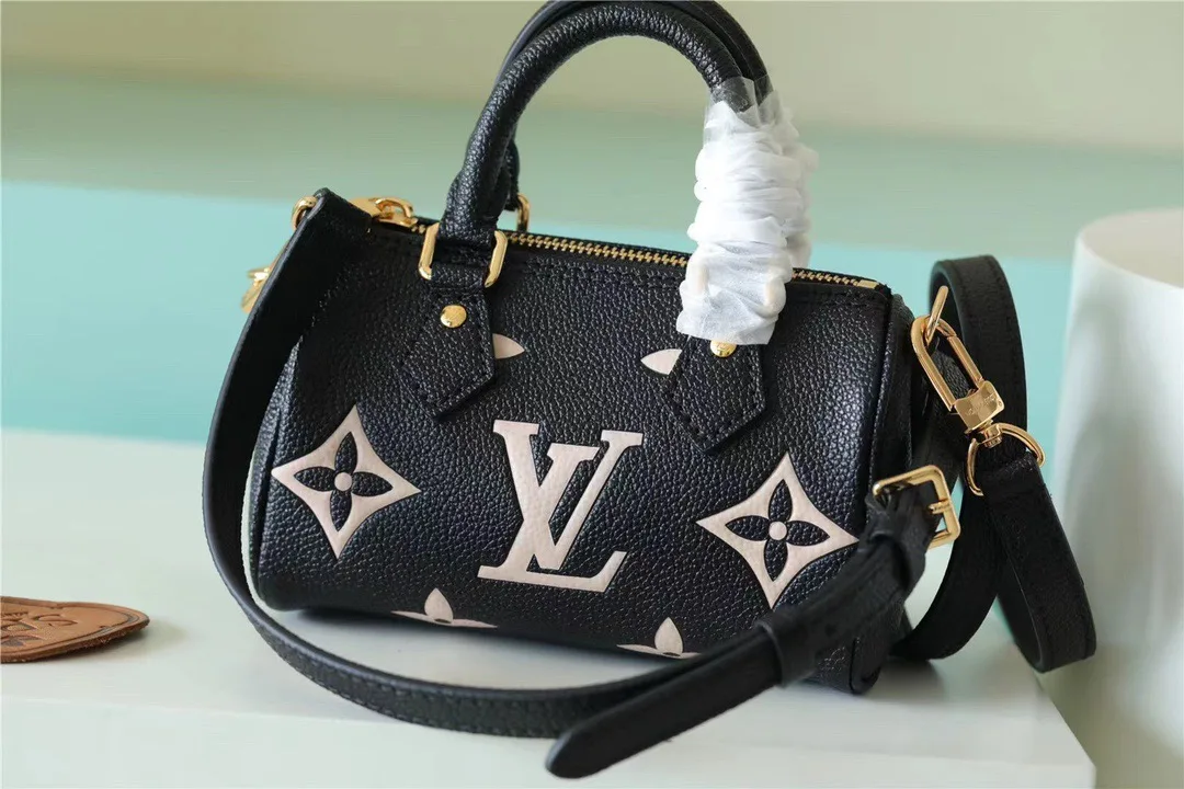 Alternative view of Louis Vuitton Nano Speedy Top Handle Bag / Black/ Beige Monogram Empreinte Gold Hardware