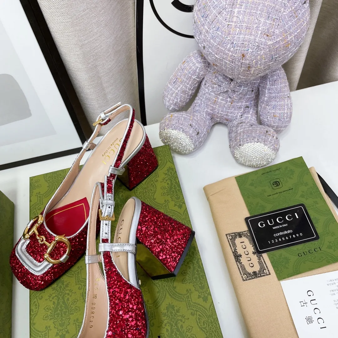 Gucci Lovelight Slingback Mid-Heel With Horsebit Red - Image 4