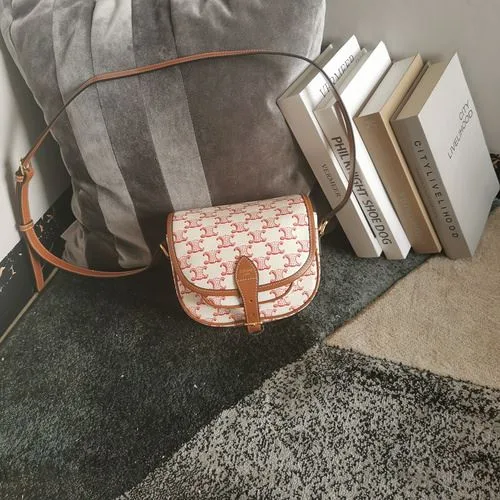 Celine Folco Bag In Triomphe Canvas With Celine Print Pink And White / - Image 4