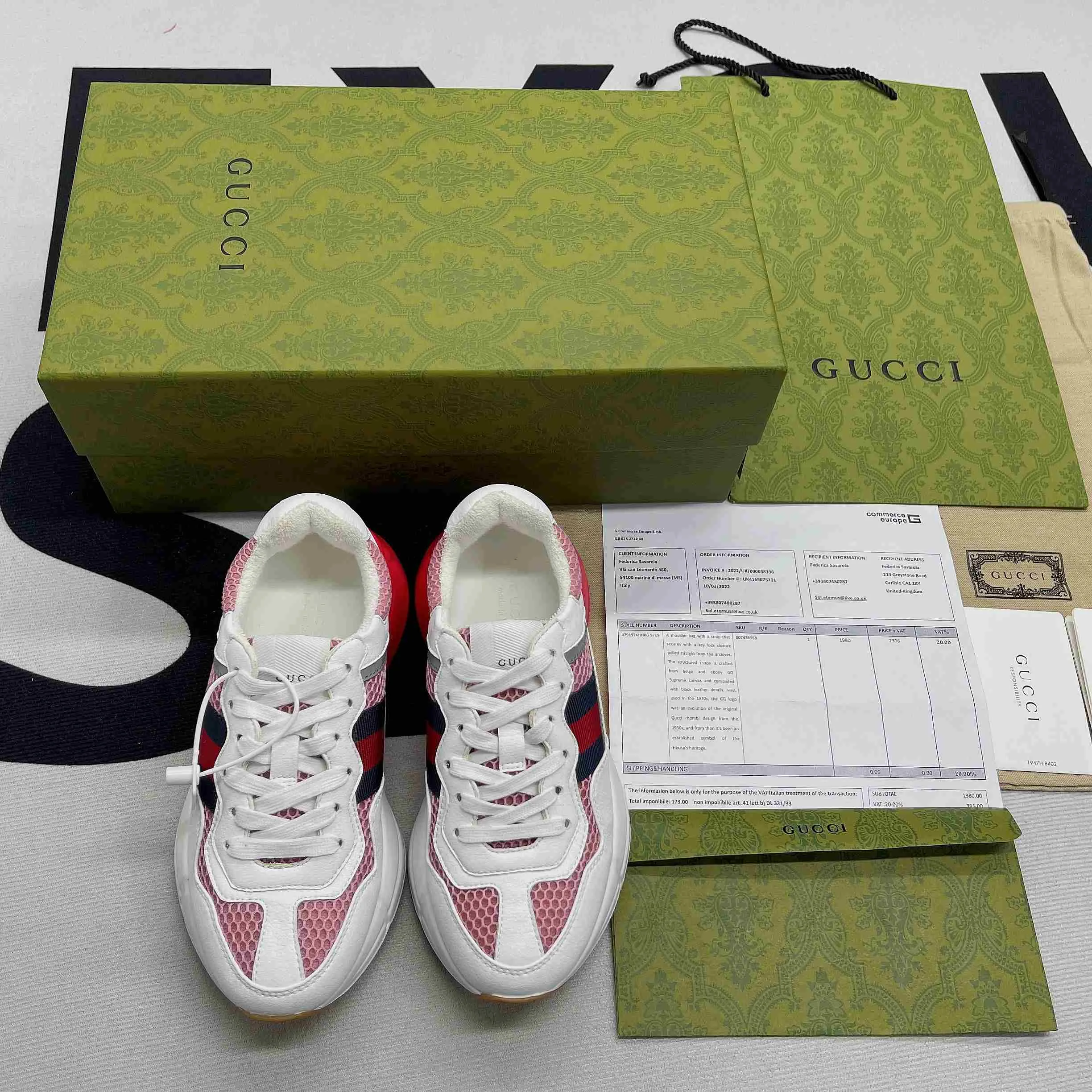 Gucci GG Rhyton Sneaker Pink And Red - Image 6