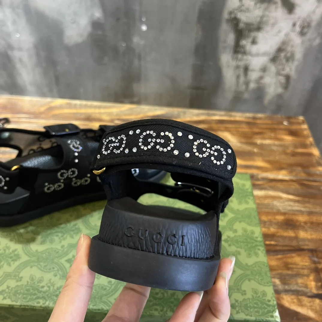 Gucci GG Sandal With Crystals Black - Image 3