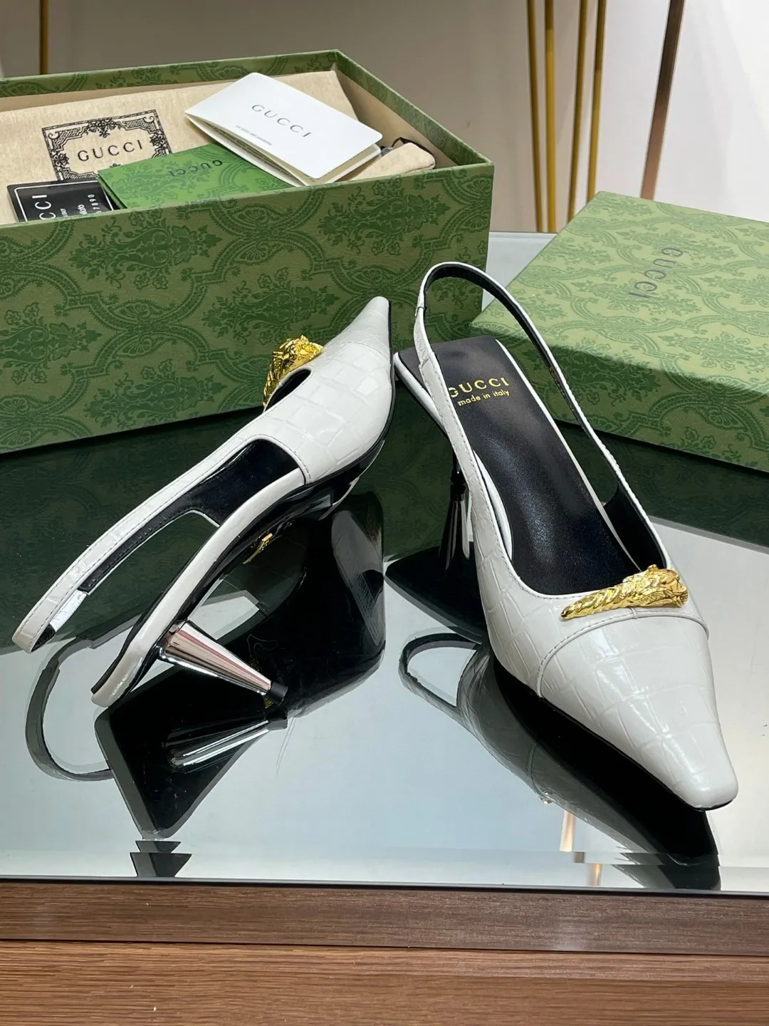 Gucci Gg Slingback Mid-Heel Pump White - Image 7