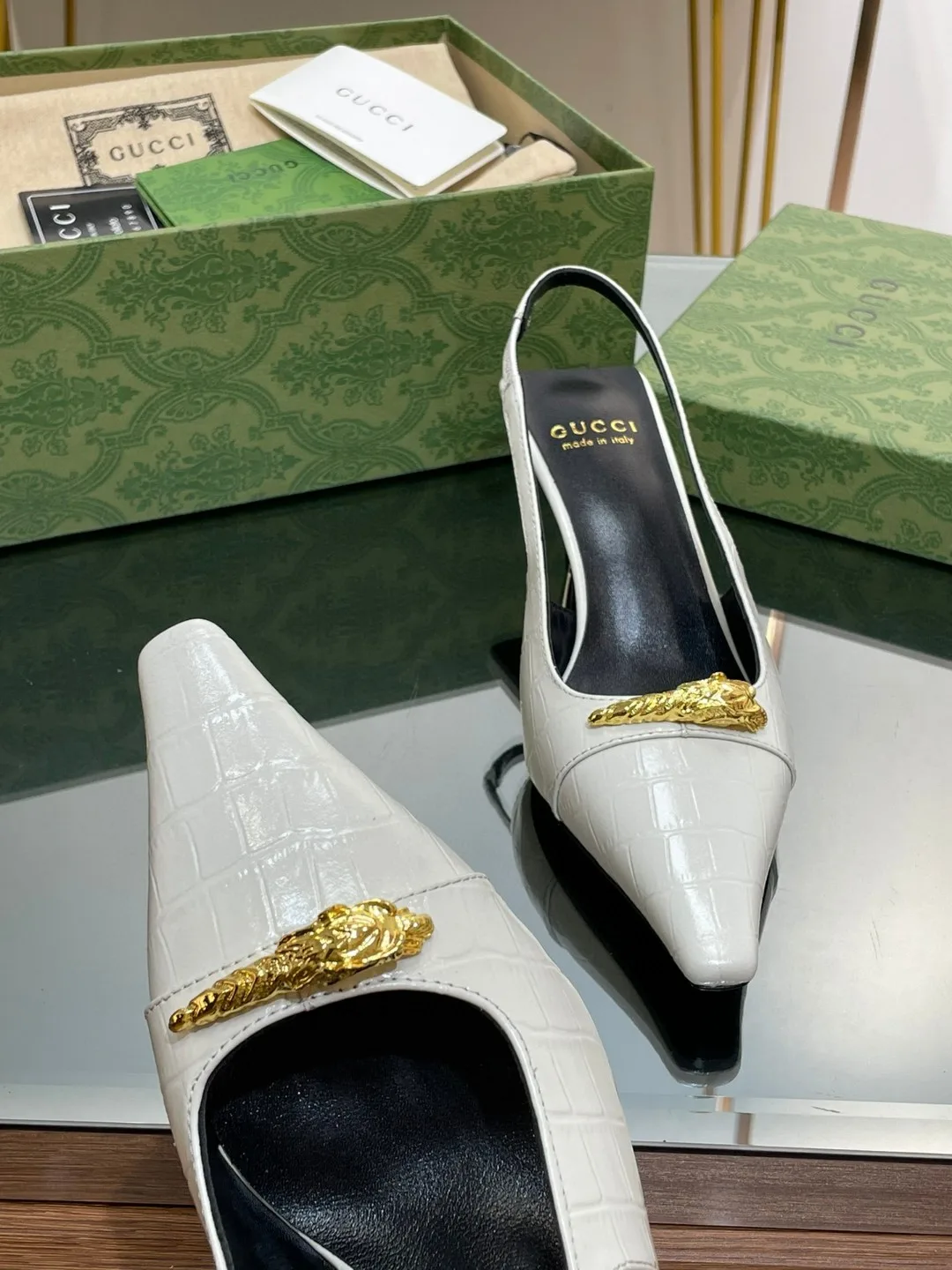 Gucci Gg Slingback Mid-Heel Pump White - Image 8