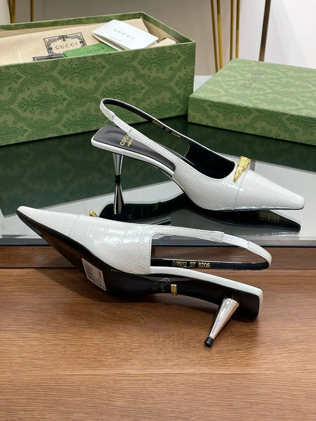 Gucci Gg Slingback Mid-Heel Pump White - Image 9