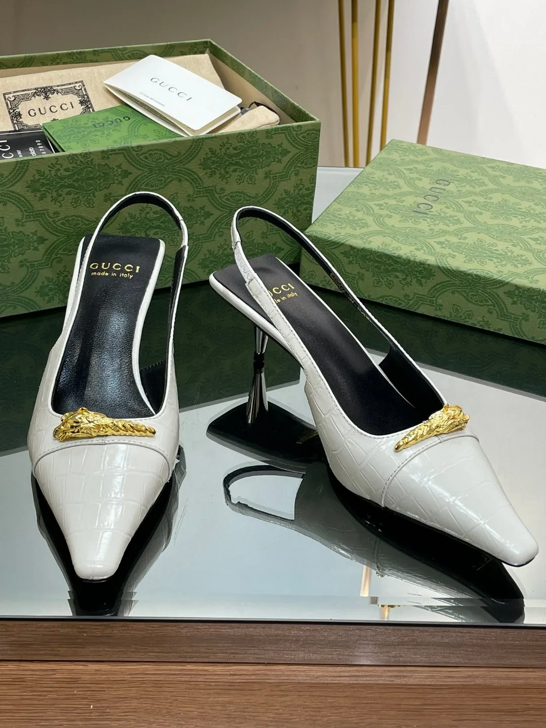 Gucci Gg Slingback Mid-Heel Pump White - Image 3
