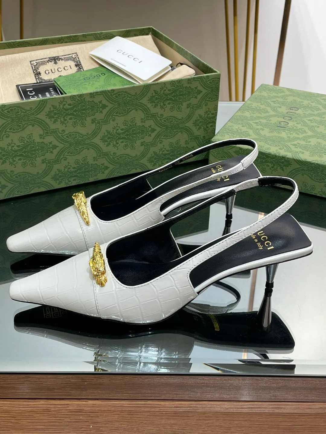 Gucci Gg Slingback Mid-Heel Pump White - Image 4