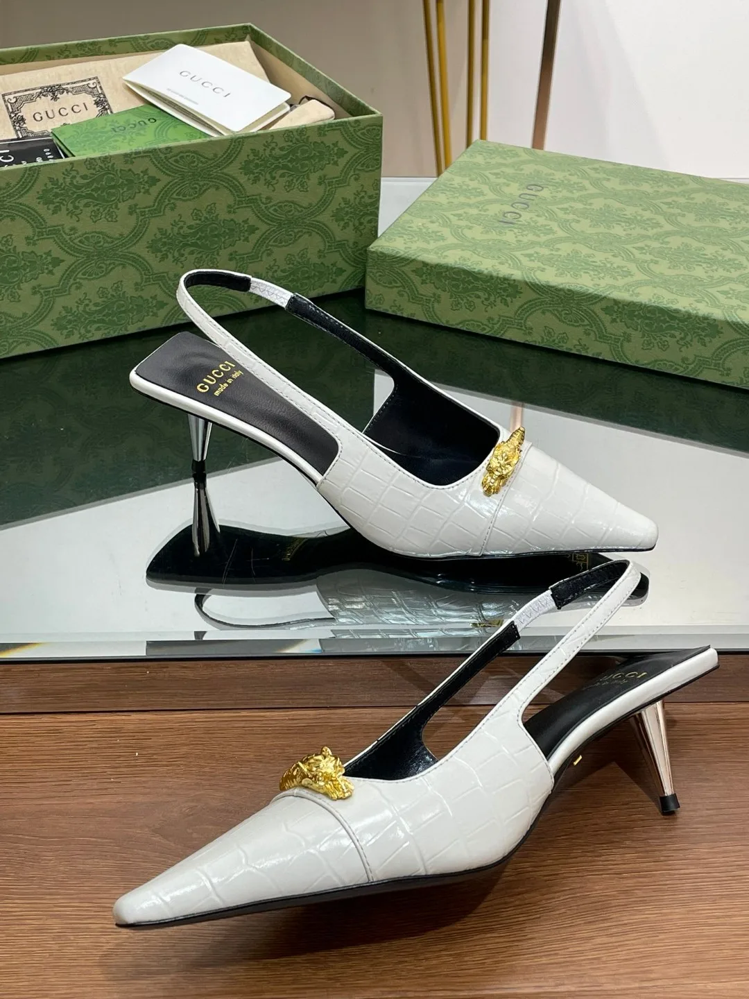 Gucci Gg Slingback Mid-Heel Pump White - Image 5