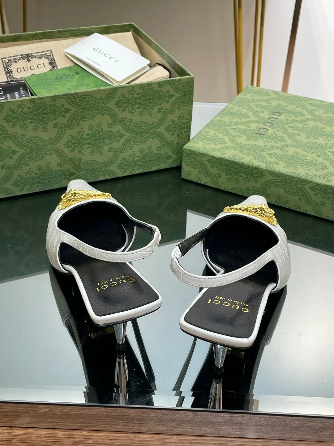 Gucci Gg Slingback Mid-Heel Pump White - Image 6