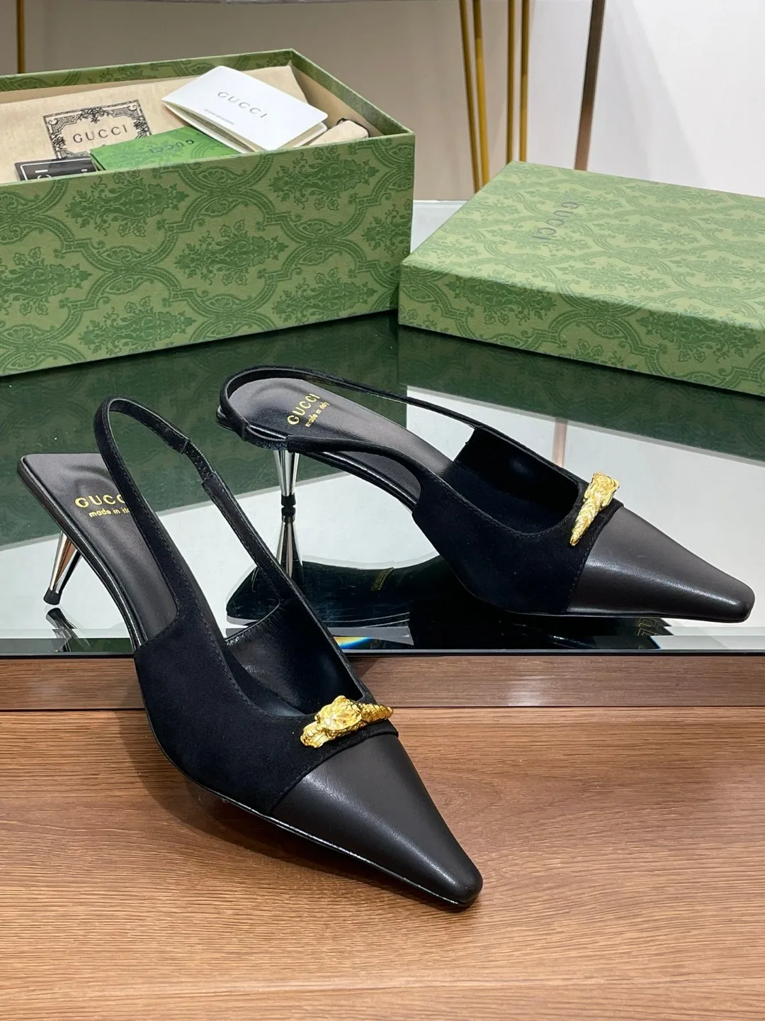 Alternative view of Gucci Gg Two-Tone Slingback Mid-Heel Pump Black And Light Black