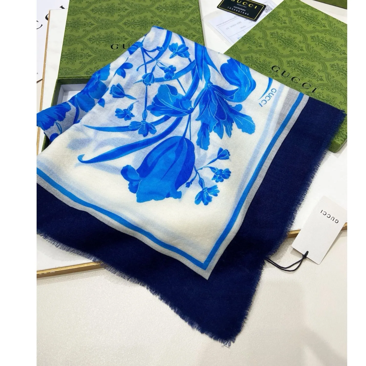 Alternative view of Gucci GG Cashmere Square Scarf Blue /