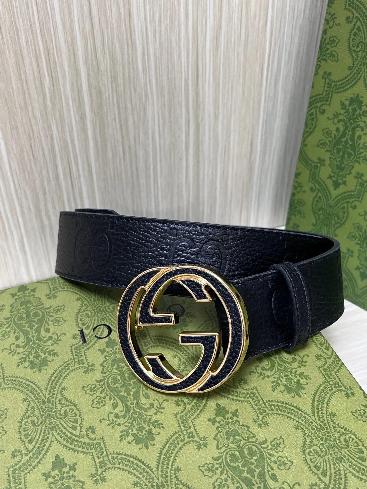 Alternative view of Gucci GG Marmont Circle Buckle Belt Black Leather With Gold Trim