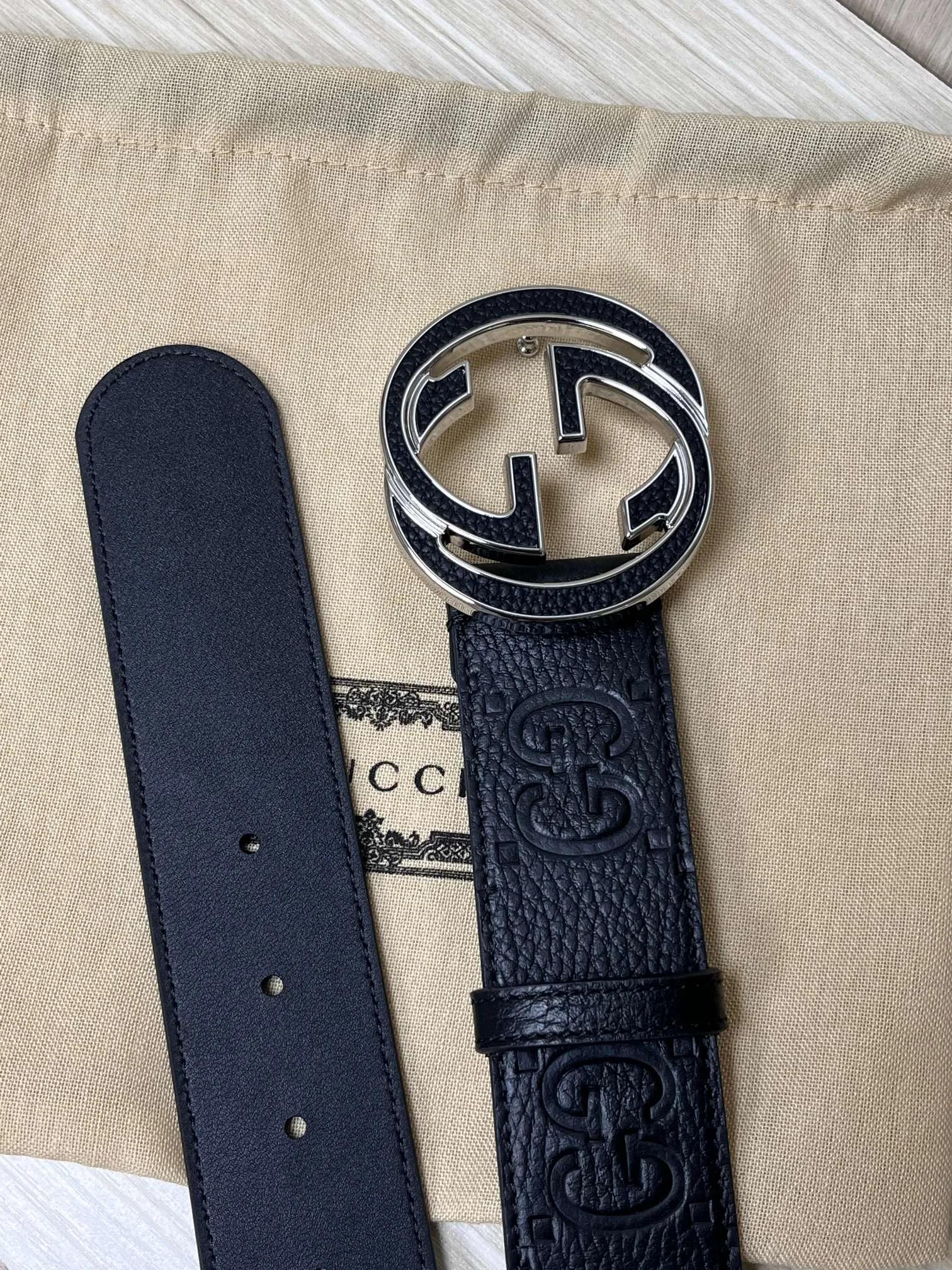 Alternative view of Gucci GG Marmont Circle Buckle Belt Black Leather With Silver Trim