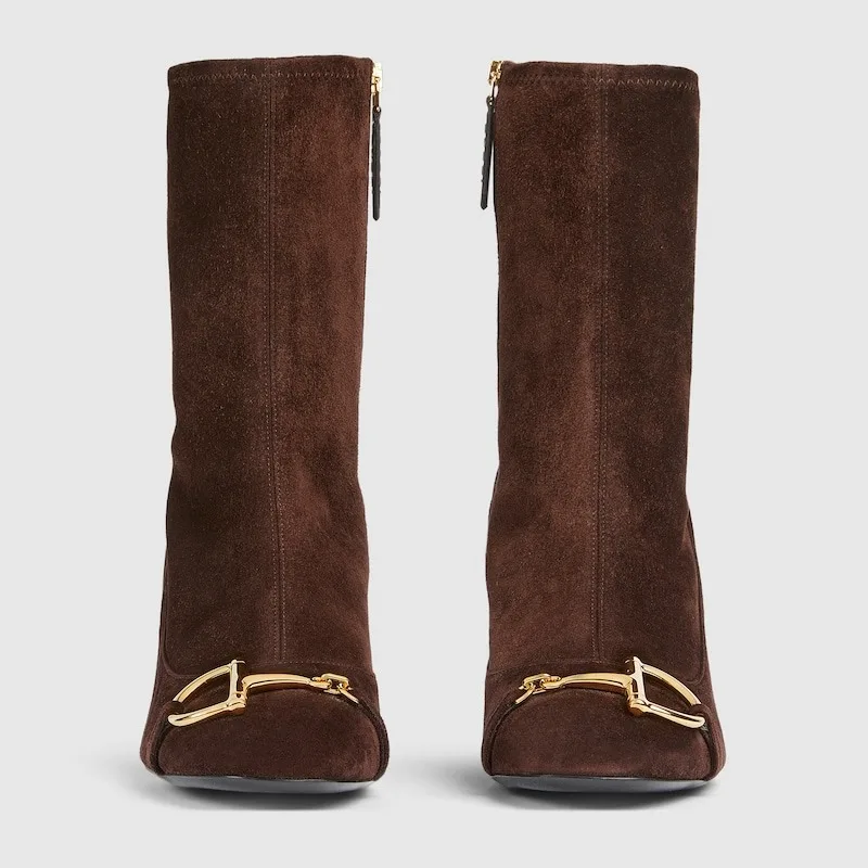 Gucci Ankle Boots With Half Horsebit Dark Brown Suede - Image 3
