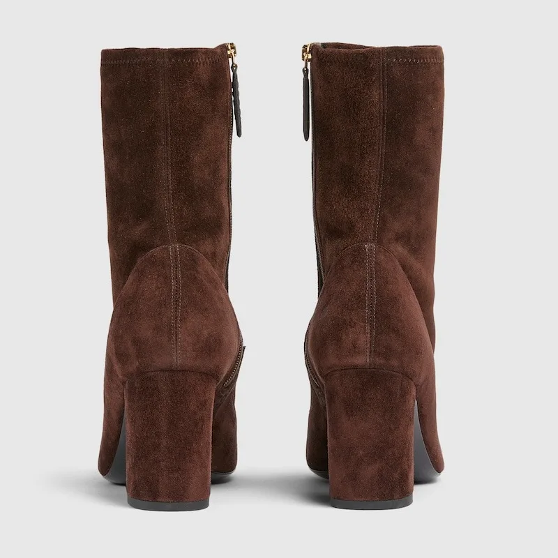 Gucci Ankle Boots With Half Horsebit Dark Brown Suede - Image 4