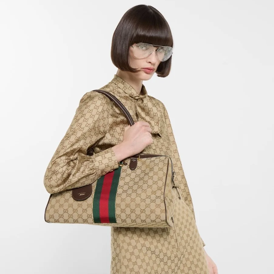 Alternative view of Gucci Borsetto Large Boston Shoulder Bag / Sand/ Brown Gold Hardware