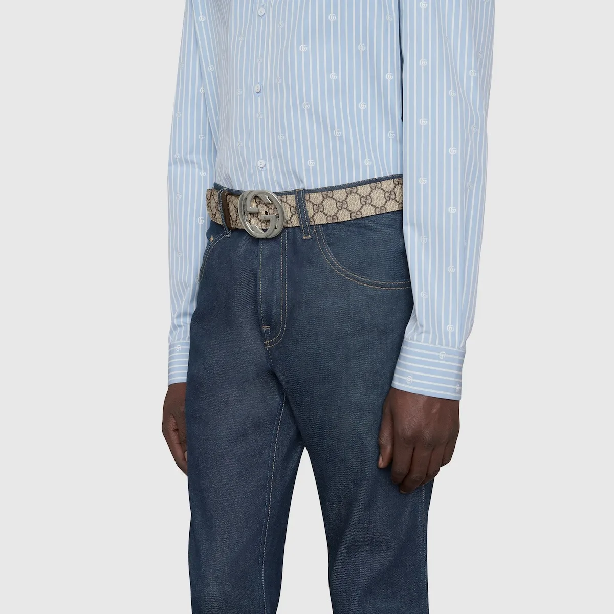 Gucci GG Belt With Interlocking G Buckle Beige/Ebony - Image 5