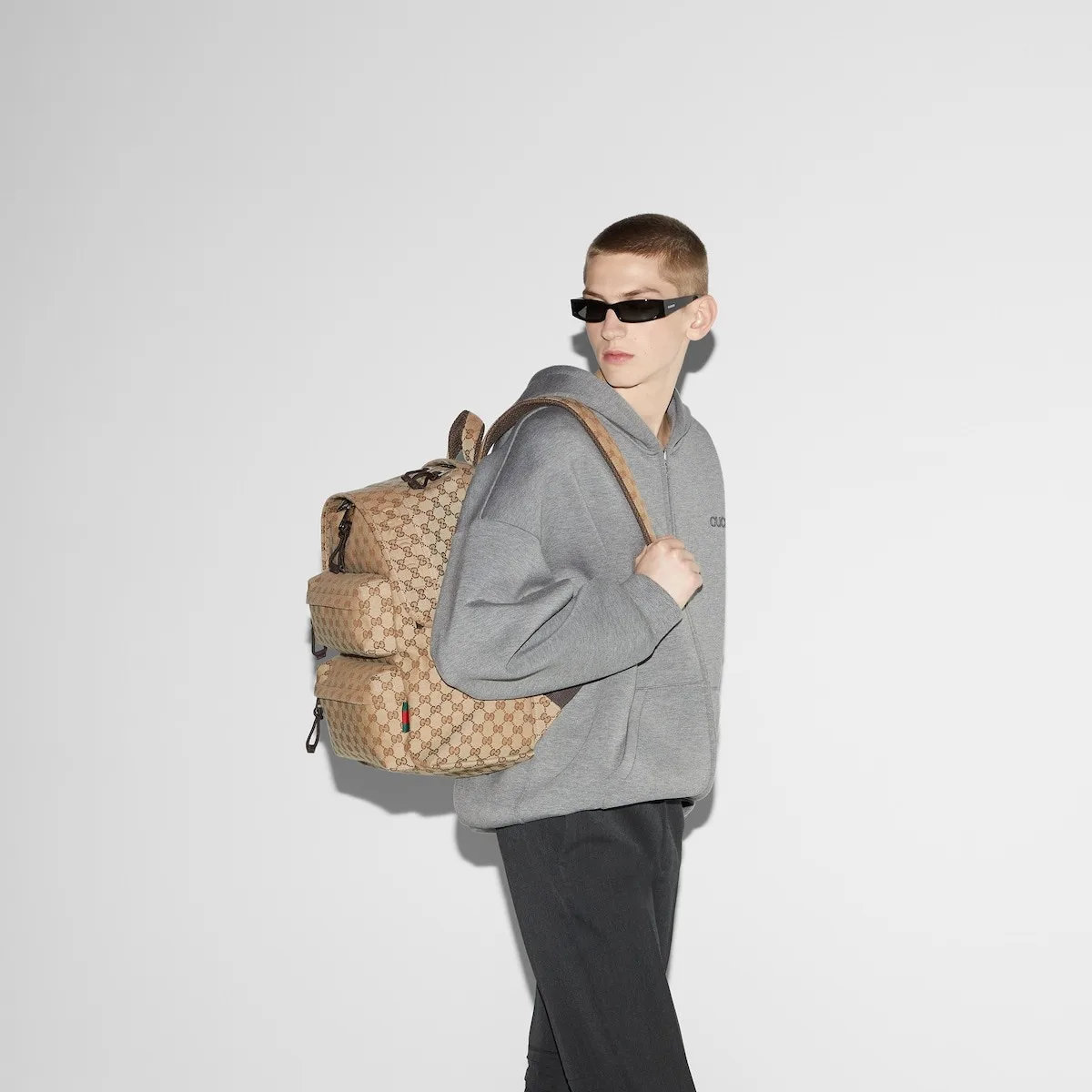 Alternative view of Gucci GG Canvas Medium Backpack Beige And Dark Brown /