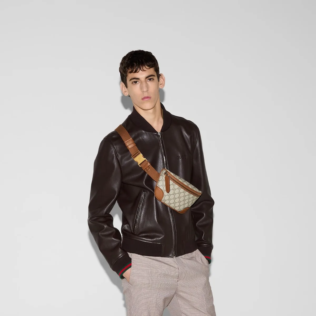 Alternative view of Gucci GG Emblem Small Belt Bag With Web Beige And Dark Brown /