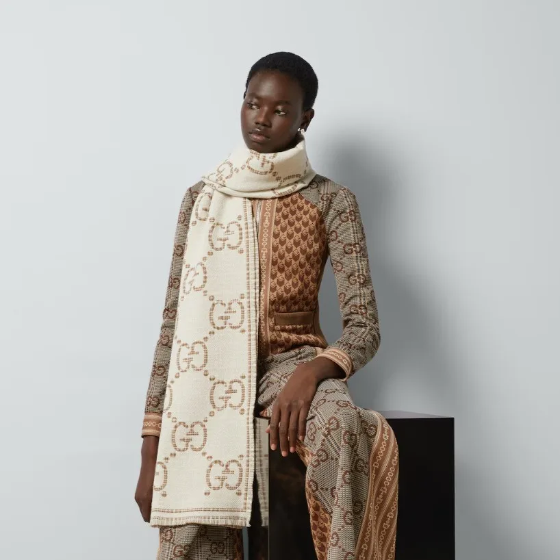 Alternative view of Gucci GG Jacquard Scarf Ivory And Beige /