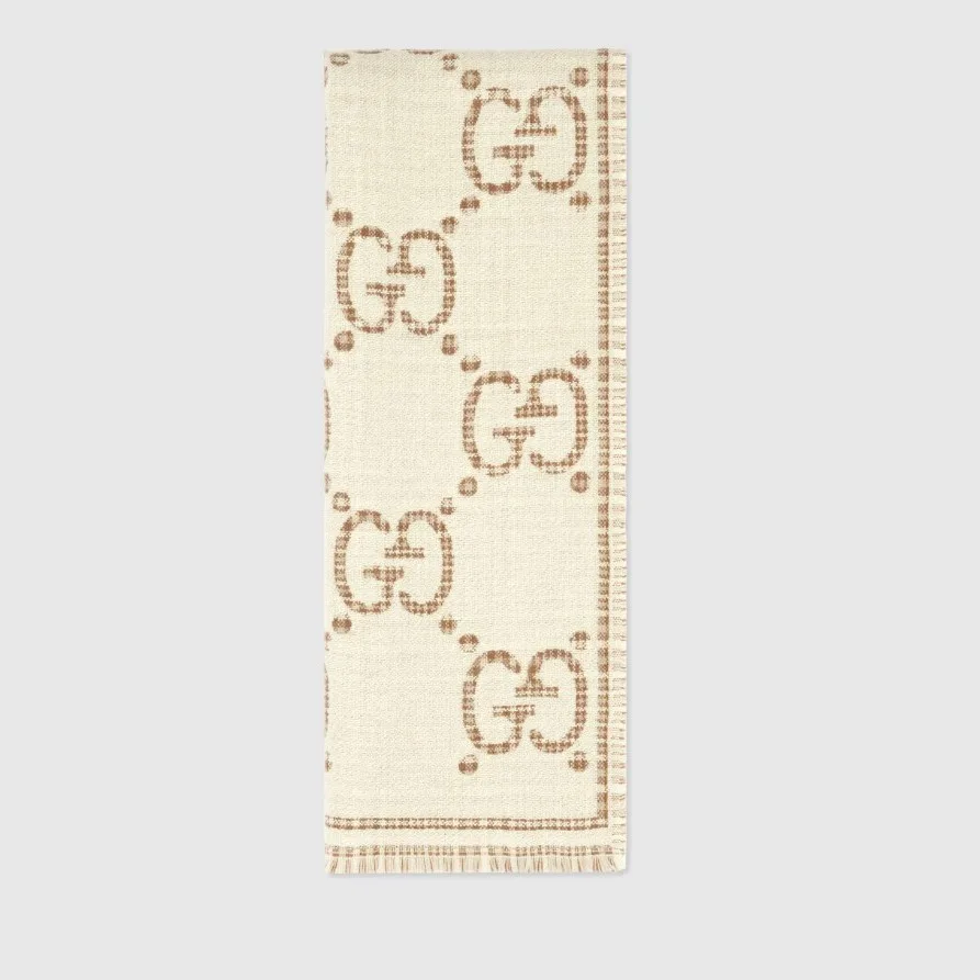 Gucci GG Jacquard Scarf Ivory And Beige / - Image 3