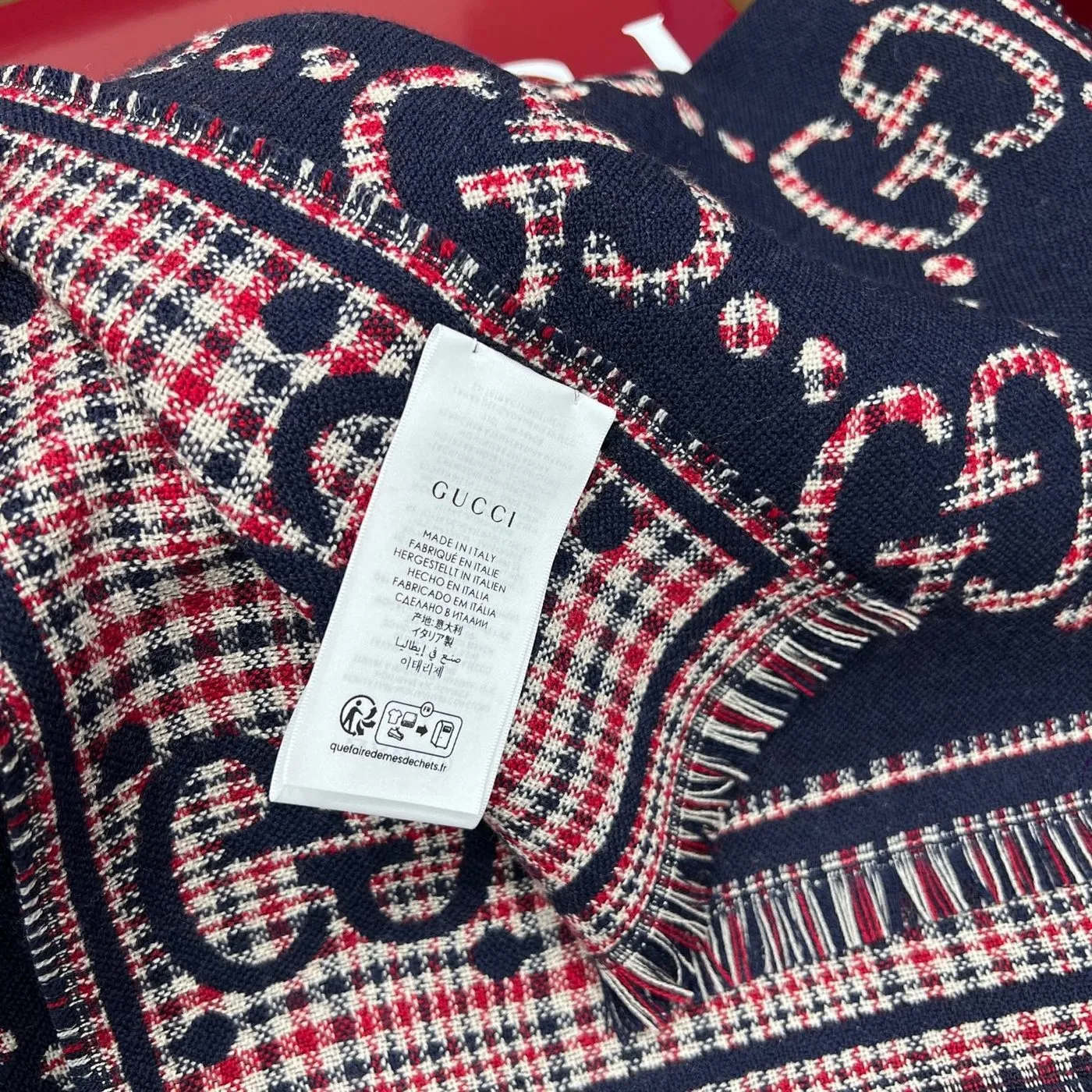 Gucci GG Scarf Navy And Red / - Image 3