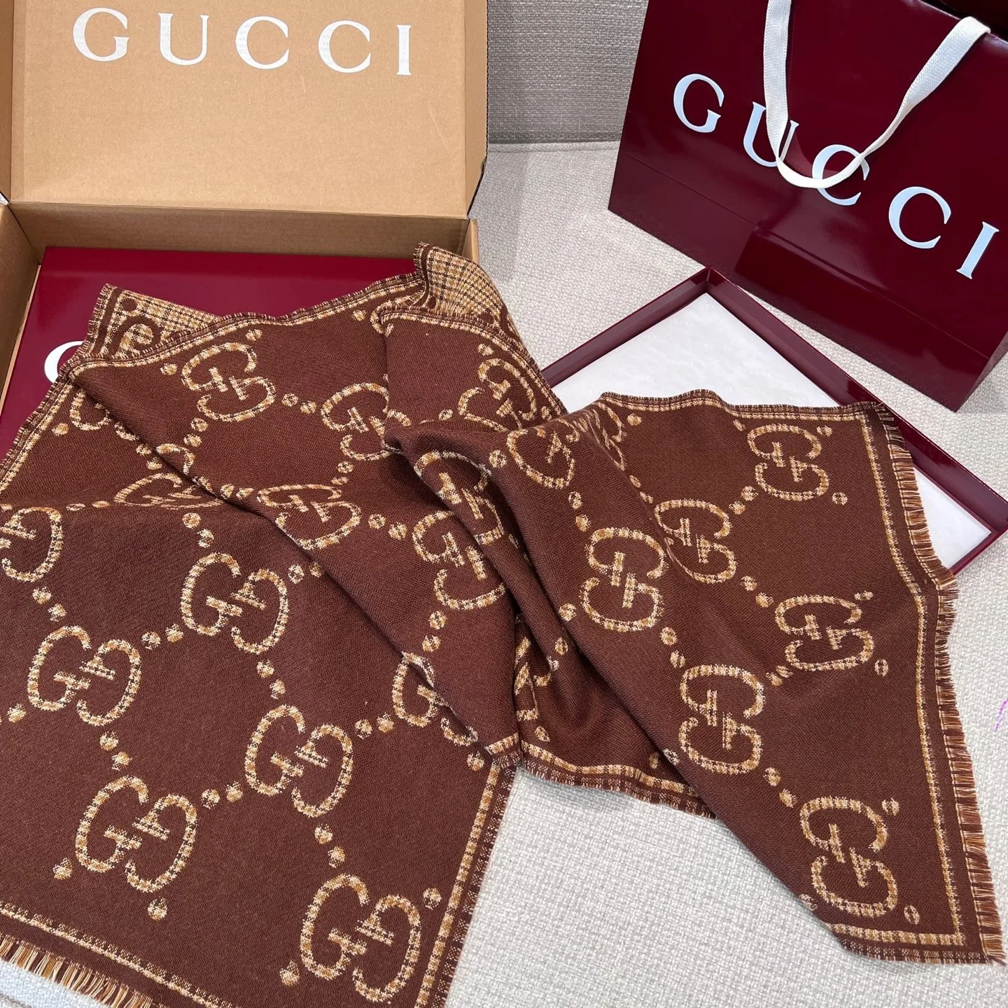 Gucci GG Scarf Brown And Beige / - Image 5