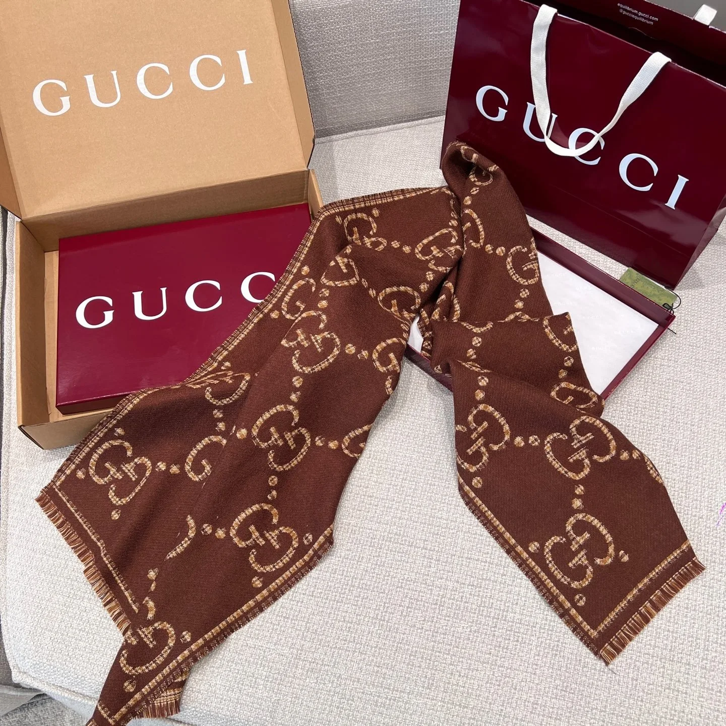 Gucci GG Scarf Brown And Beige / - Image 6